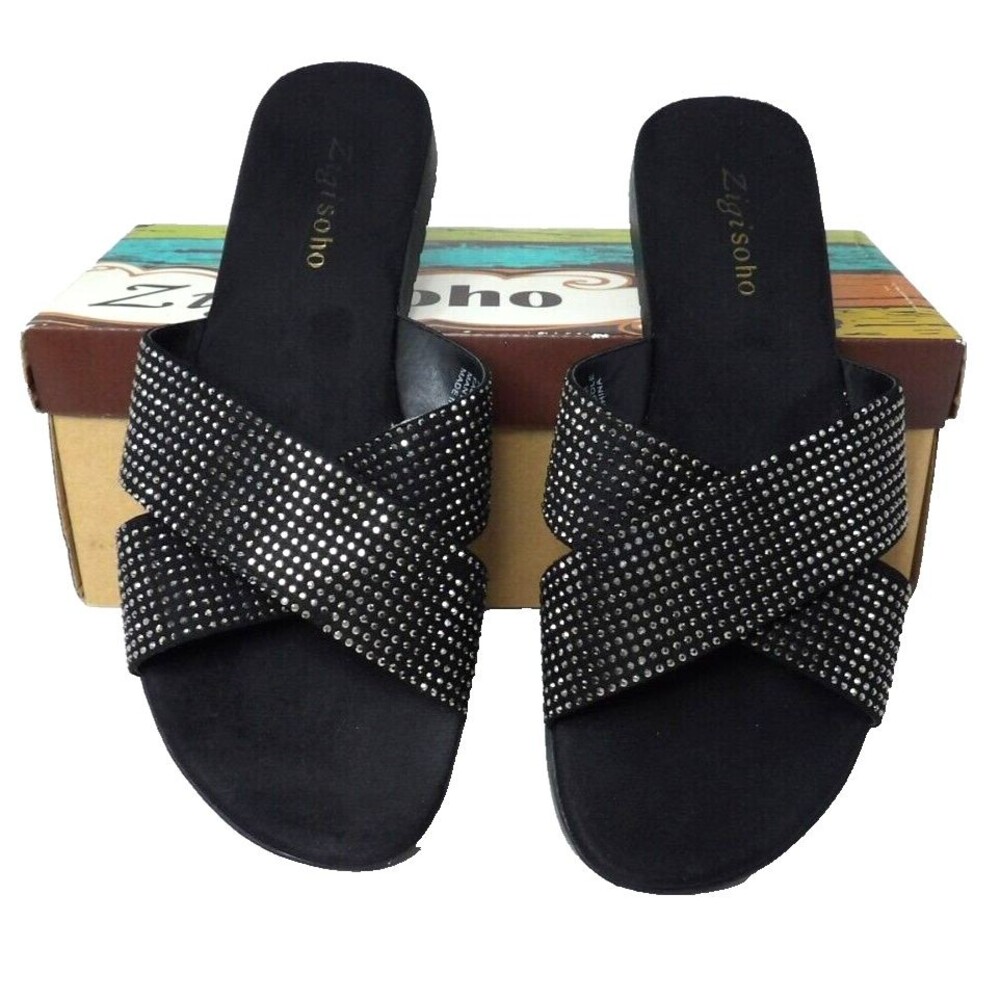 Zigi Soho FARLIE Womens Black Sparkling Slide Sandals Size 8 Black In Box READ